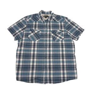 Oakley Men's 2XL Shirt Blue Plaid Pearl Snap Short Sleeve‎ Regular Fit